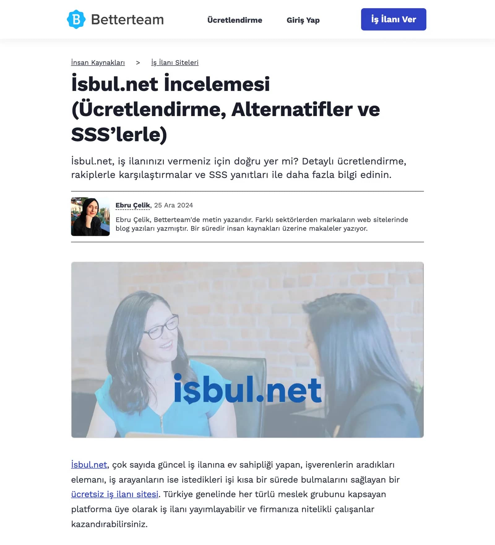 Betterteam — İsbul.net İncelemesi (Ücretlendirme, Alternatifler haberinin ekran görüntüsü