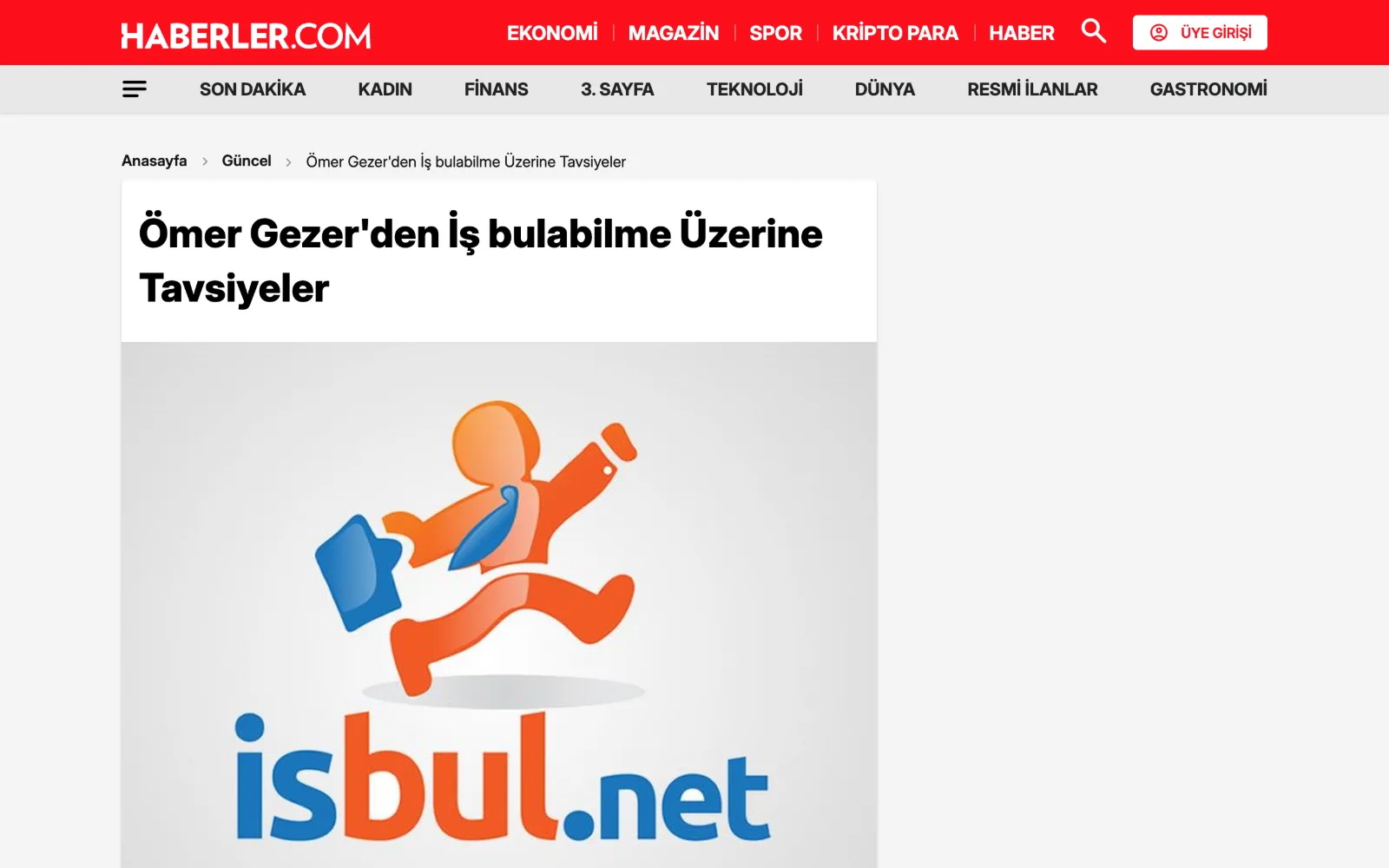 Haberler.com — Ömer Gezer’den İş Bulabilme Üzerine Tavsiyeler haberinin ekran görüntüsü