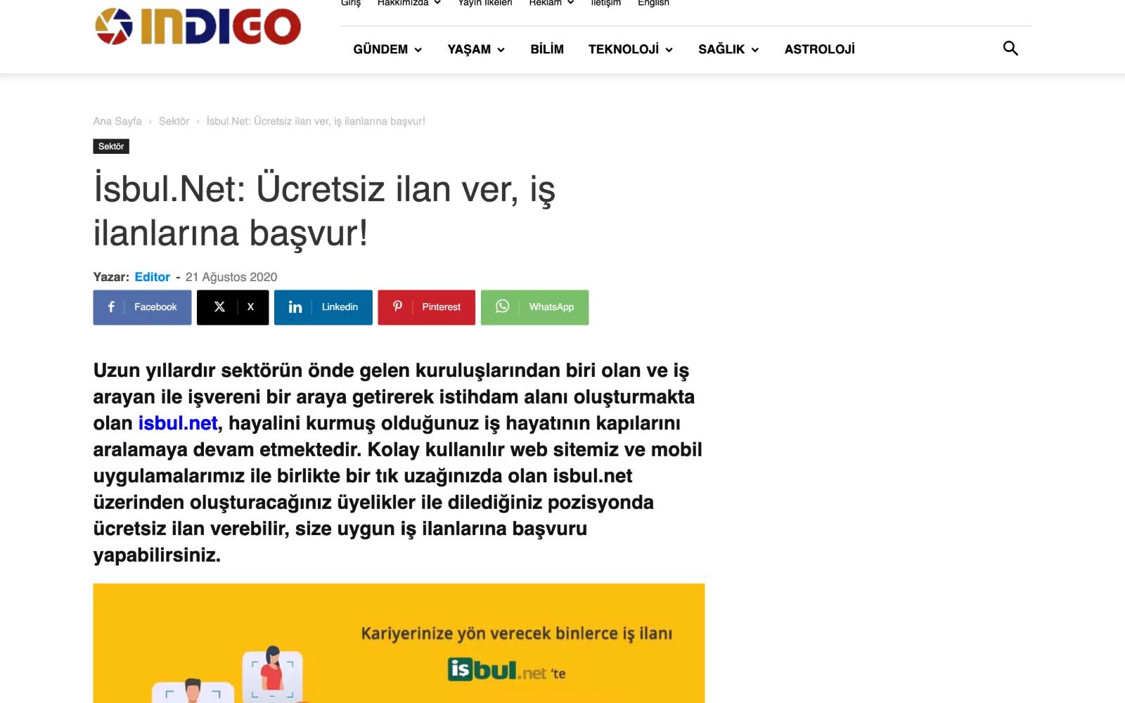 Indigo Dergisi — İsbul.Net: Ücretsiz ilan ver, iş ilanlarına başvur! haberinin ekran görüntüsü