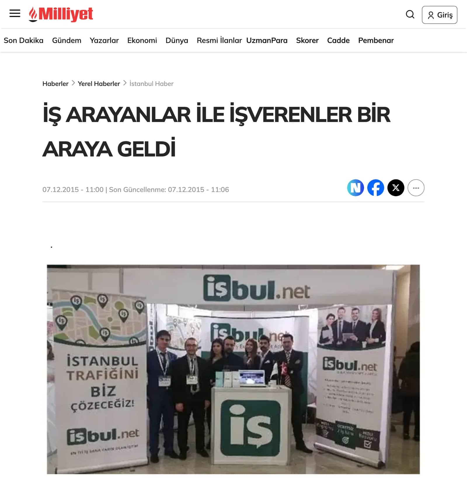 Milliyet — İş arayanlar ile işverenler bir araya geldi haberinin ekran görüntüsü