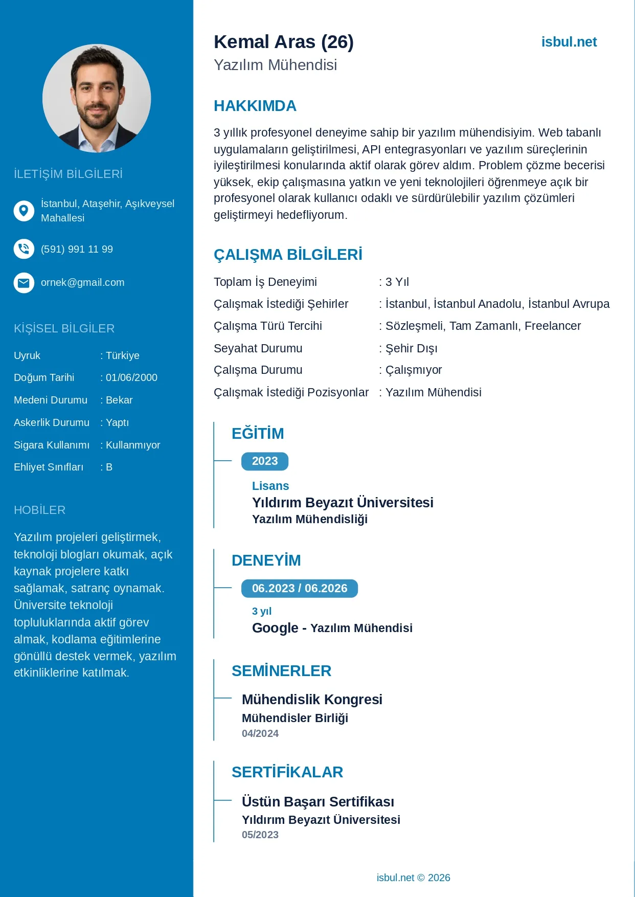 CV Ornegi: Yazilim Muhendisi CV Ornegi