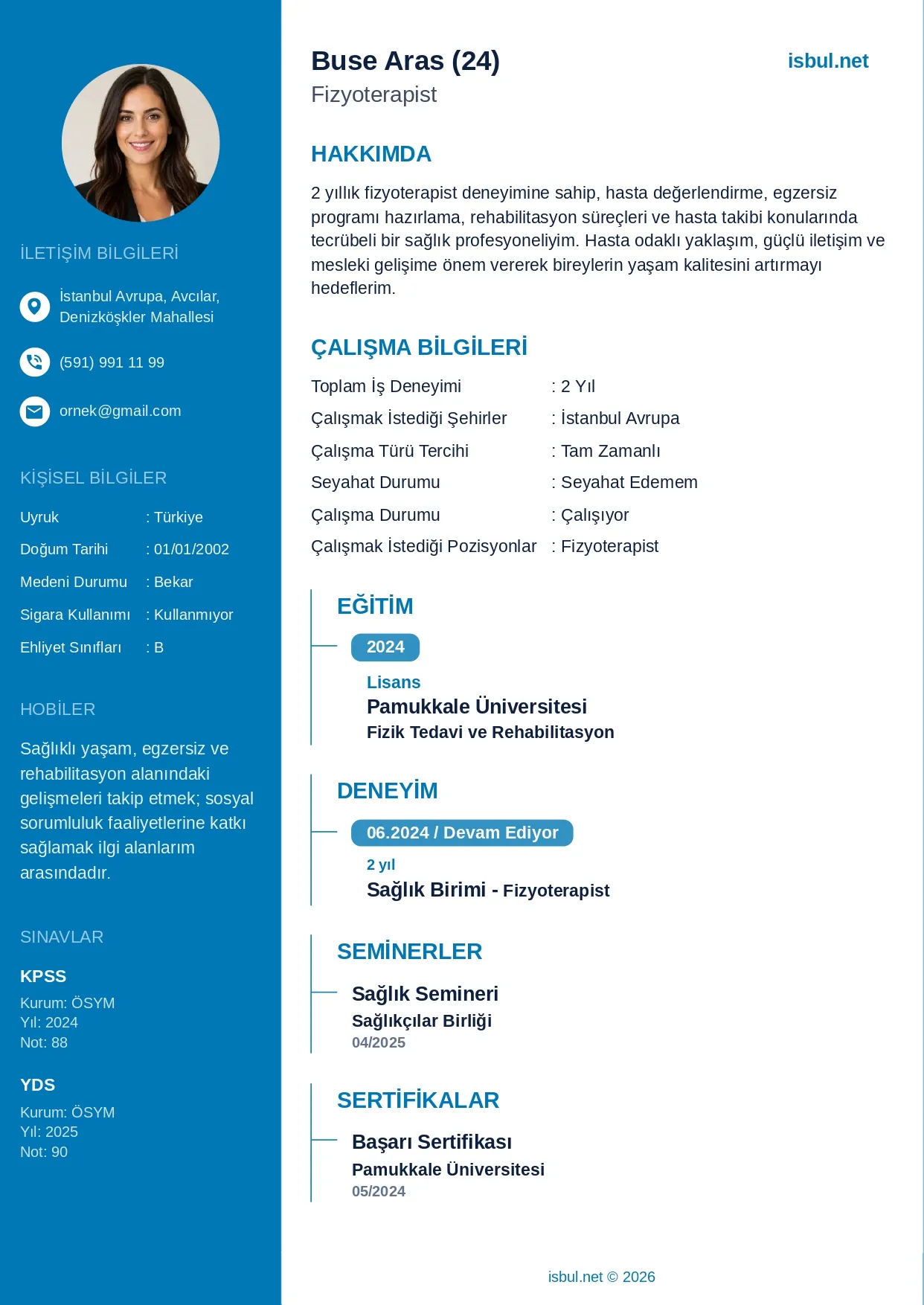CV Ornegi: Fizyoterapist CV Ornegi