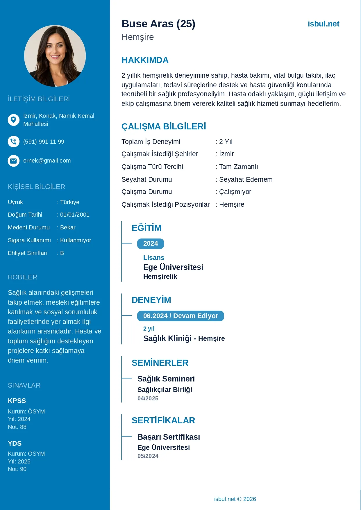 CV Ornegi: Hemsire CV Ornegi