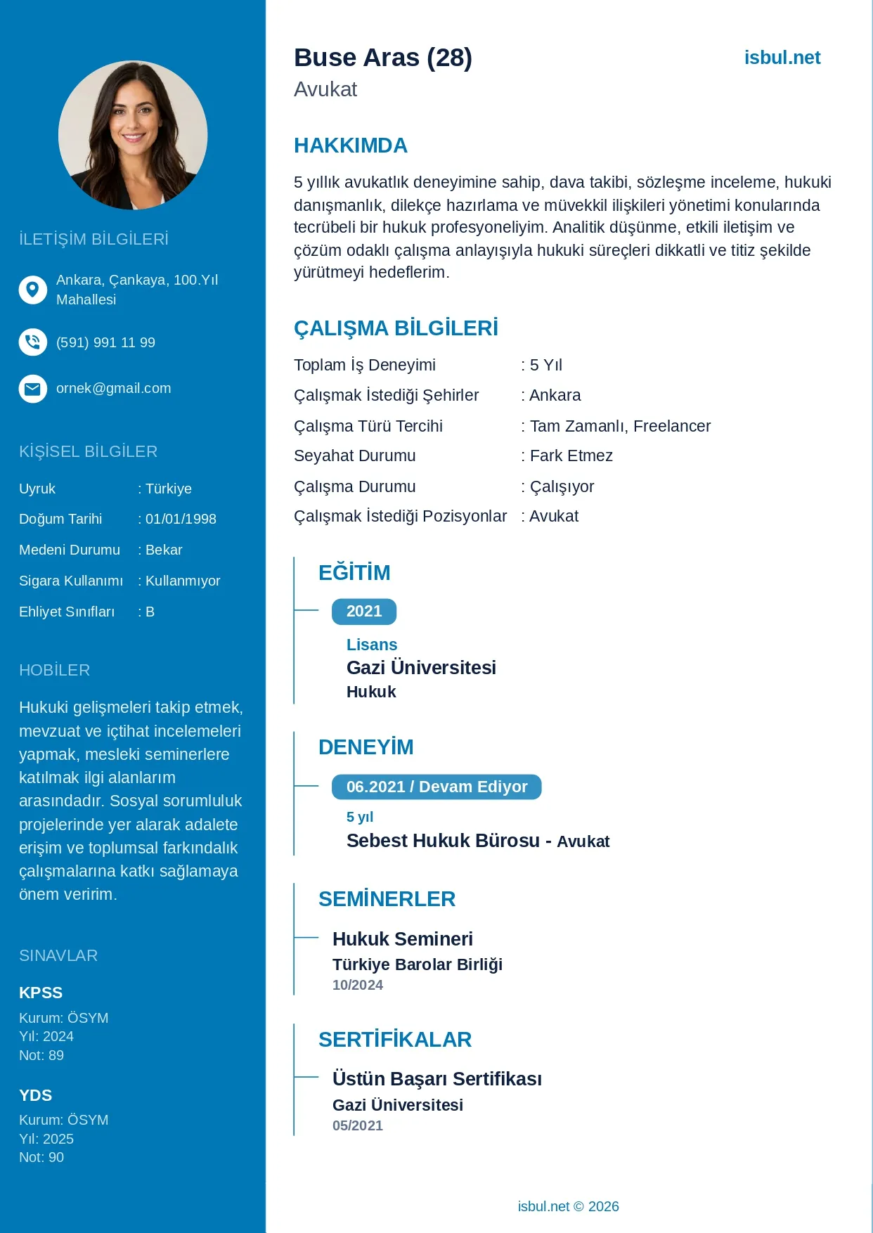 CV Ornegi: Avukat CV Ornegi