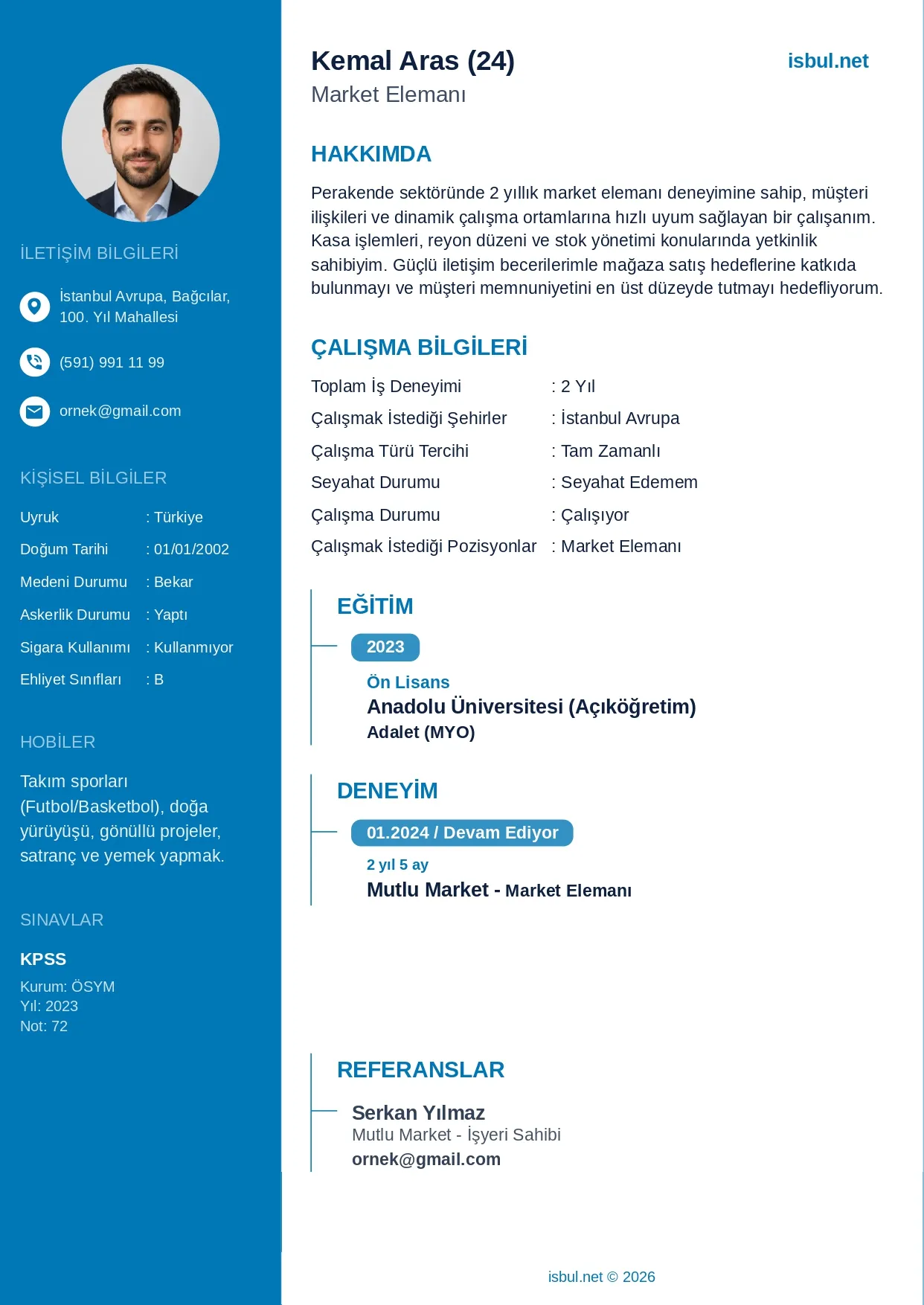 CV Ornegi: Market Elemani CV Ornegi