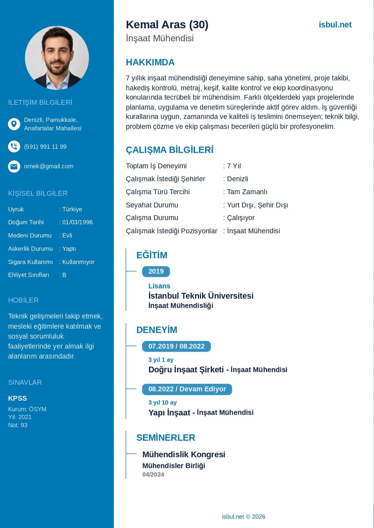 CV Örneği: İnşaat Mühendisi CV Örnegi