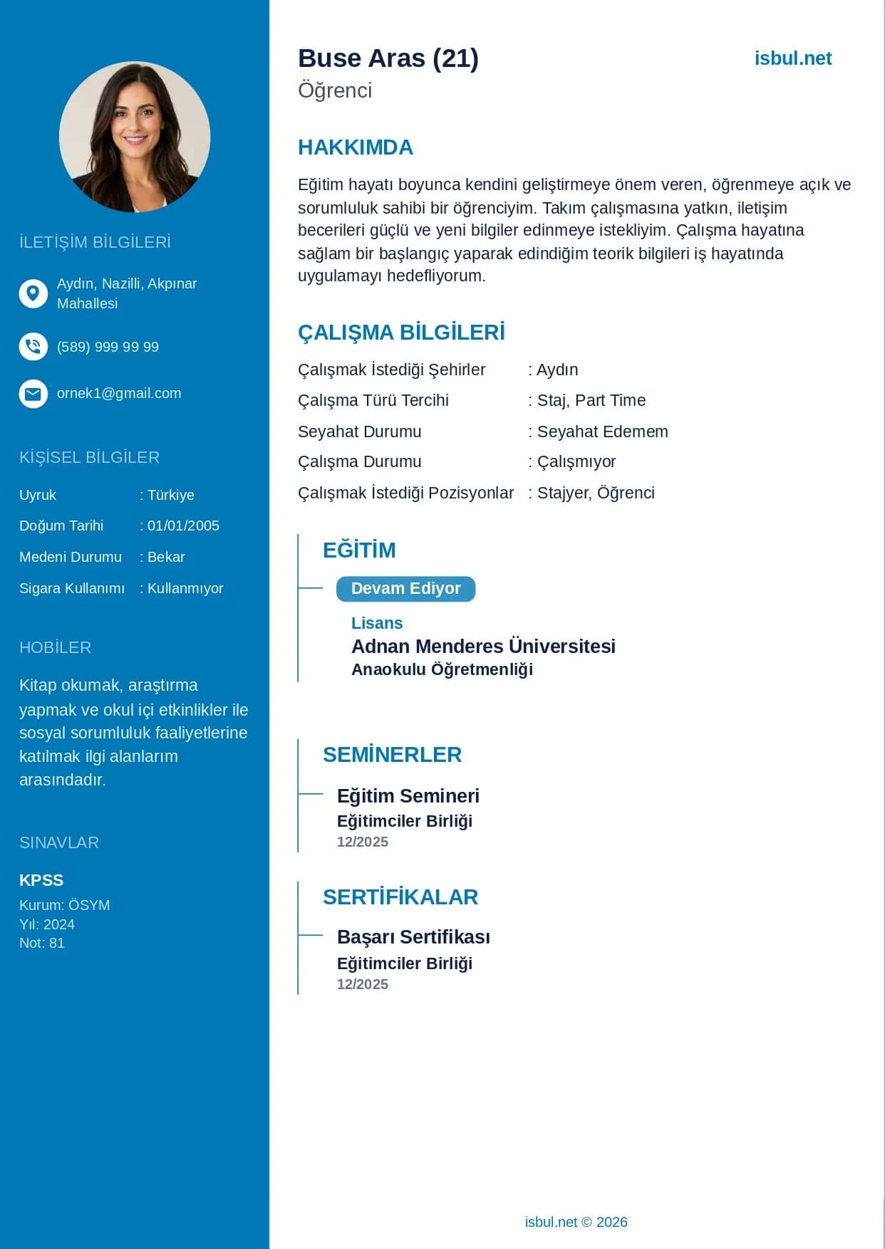 CV Örneği: Öğrenci CV Örneği
